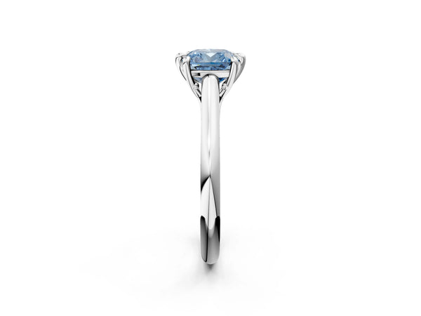 Platinum Fancy Blue Cushion  Solitaire Engagement Ring with Six-Prong Setting and Classic Band