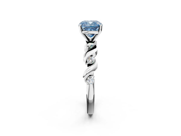 Platinum Fancy Blue Cushion  Solitaire Twisted Band with Prong Setting