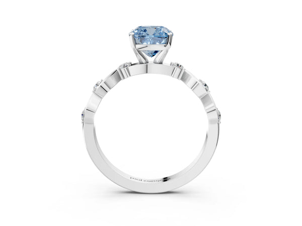 Platinum Fancy Blue Cushion  Solitaire Twisted Band with Prong Setting