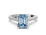 Platinum Fancy Blue Emerald  Brilliant Diamond Solitaire with Pavé Band and Four-Prong Setting 1