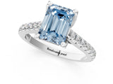 Platinum Fancy Blue Emerald  Brilliant Diamond Solitaire with Pavé Band and Four-Prong Setting 2