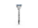 Platinum Fancy Blue Emerald  Brilliant Diamond Solitaire with Pavé Band and Four-Prong Setting 3