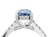 Platinum Fancy Blue Emerald  Brilliant Diamond Solitaire with Pavé Band and Four-Prong Setting 5