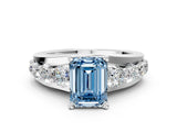 Platinum Fancy Blue Emerald  Brilliant Solitaire with Side Stones on a Pave Band and Four-Prong Setting_12