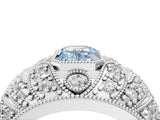 Platinum Fancy Blue Emerald Cut Brilliant Halo Pave Diamond Milgrain Ring_10