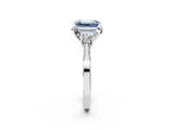 Platinum Fancy Blue Emerald Cut Brilliant Three-Stone Diamond Ring with Pavé Band and Four-Prong Setting_26