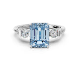 Platinum Fancy Blue Emerald Cut Brilliant Three-Stone Pave Band with Four-Prong Setting_6