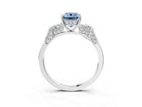 Platinum Fancy Blue Emerald Cut Brilliant Three-Stone Pave Band with Four-Prong Setting_9