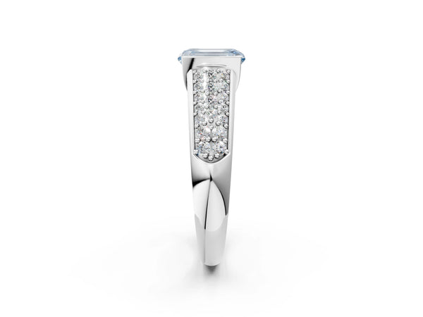 Platinum Fancy Blue Emerald Cut Diamond Channel Set Pave Band with Tension Prong Setting