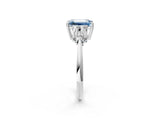 Platinum Fancy Blue Emerald Cut Cut Diamond Cluster Ring with Solitaire Band and Four-Prong Setting_62