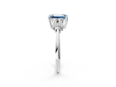 Platinum Fancy Blue Emerald Cut Cut Diamond Cluster Ring with Solitaire Band and Four-Prong Setting_62