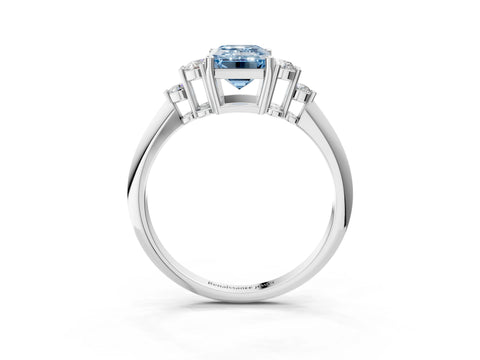 Platinum Fancy Blue Emerald Cut Cut Diamond Cluster Ring with Solitaire Band and Four-Prong Setting_63