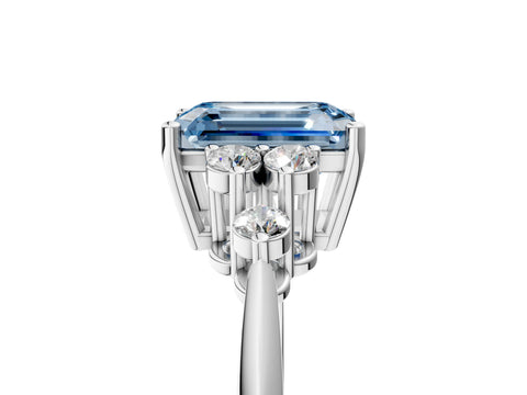 Platinum Fancy Blue Emerald Cut Cut Diamond Cluster Ring with Solitaire Band and Four-Prong Setting_65