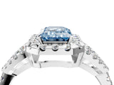 Platinum Fancy Blue Emerald Cut Cut Diamond Halo Engagement Ring with Open Split Pavé Band_10
