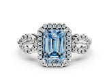 Platinum Fancy Blue Emerald Cut Cut Halo Diamond Infinity Band with Four-Prong Setting_12
