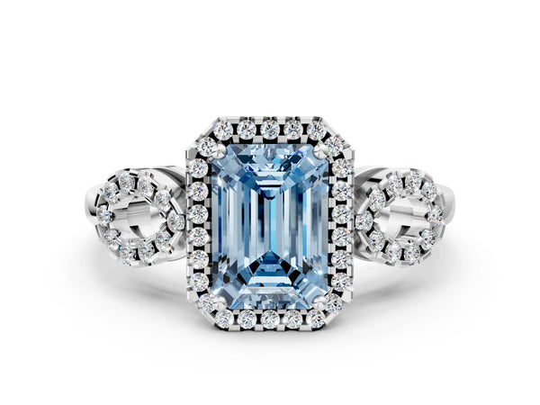 Platinum Emerald Cut Pave Infinity Halo Engagement Ring Setting for Fancy Blue Center