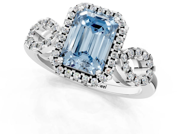 Platinum Emerald Cut Pave Infinity Halo Engagement Ring Setting for Fancy Blue Center