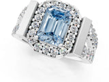 Platinum Fancy Blue Emerald Cut Cut Halo Split Shank Prong Set Ring_7