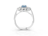Platinum Fancy Blue Emerald Cut Diamond Floral Double Halo Engagement Ring with Prong Setting_34