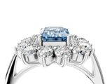 Platinum Fancy Blue Emerald Cut Diamond Floral Double Halo Engagement Ring with Prong Setting_35