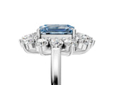 Platinum Fancy Blue Emerald Cut Diamond Floral Double Halo Engagement Ring with Prong Setting_36