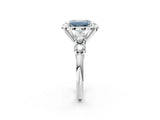 Platinum Fancy Blue Emerald  Cut Diamond Floral Halo Engagement Ring with Shared Prong Setting 3