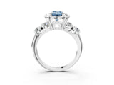 Platinum Fancy Blue Emerald  Cut Diamond Floral Halo Engagement Ring with Shared Prong Setting 4