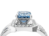 Platinum Fancy Blue Emerald Cut Diamond Halo Ring with Split Shank and Bezel Accents and Four-Prong Setting_10