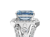 Platinum Fancy Blue Emerald Cut Diamond Halo Ring with Split Shank and Bezel Accents and Four-Prong Setting_11