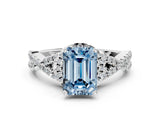 Platinum Fancy Blue Emerald Cut Diamond  Halo Twist Band Solitaire Prong Setting Ring_12