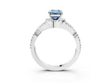Platinum Fancy Blue Emerald Cut Diamond  Halo Twist Band Solitaire Prong Setting Ring_15