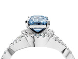 Platinum Fancy Blue Emerald Cut Diamond  Halo Twist Band Solitaire Prong Setting Ring_16
