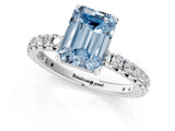 Platinum Fancy Blue Emerald Cut Diamond Pavé Solitaire Ring with Round Band and Prong Setting_1