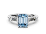 Platinum Fancy Blue Emerald  Cut Diamond Ring with Baguette Side Stones, Channel Set Band, and Four-Prong Setting_24