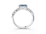 Platinum Fancy Blue Emerald Cut Diamond Scattered Round Accent Ring with Prong Setting_3
