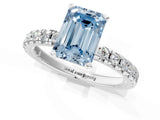 Platinum Fancy Blue Emerald Cut Diamond Solitaire Pavé Engagement Ring with Round Band and Prong Setting_3