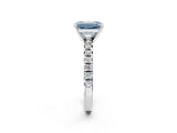 Platinum Fancy Blue Emerald Cut Diamond Solitaire Pavé Engagement Ring with Round Band and Prong Setting_4