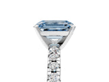 Platinum Fancy Blue Emerald Cut Diamond Solitaire Pavé Engagement Ring with Round Band and Prong Setting_7
