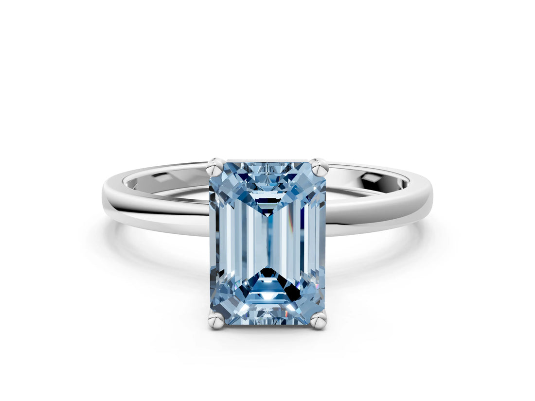 Platinum Fancy Blue Emerald Cut Diamond Solitaire Ring with Classic Band and Four-Prong Setting_12