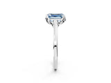 Platinum Fancy Blue Emerald Cut Diamond Solitaire Ring with Flower Prong Setting and Classic Band_2