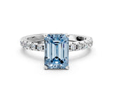 Platinum Fancy Blue Emerald Cut Diamond Solitaire Ring with Round  Pavé Band and Four-Prong Setting_36