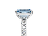 Platinum Fancy Blue Emerald  Cut Diamond Solitaire with Pave Band and Four-Prong Setting 5