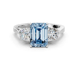 Platinum Fancy Blue Emerald Cut Diamond Three-Stone Engagement Ring with Prong Setting and Pavé Band_12
