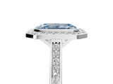 Platinum Fancy Blue Emerald Cut Halo Bezel Diamond Pave Band Ring_11