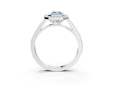 Platinum Fancy Blue Emerald Cut Halo Bezel Diamond Pave Band Ring_9