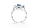 Platinum Fancy Blue Emerald Cut Halo Diamond Cluster Ring with Marquise and Round Stones on a White Gold Band with Prong Setting_3