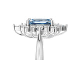 Platinum Fancy Blue Emerald Cut Halo Diamond Cluster Ring with Marquise and Round Stones on a White Gold Band with Prong Setting_5
