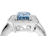 Platinum Fancy Blue Emerald Cut Halo Diamond Engagement Ring with Pave Split Shank and Four-Prong Setting_10