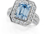 Platinum Fancy Blue Emerald Cut Halo Diamond Engagement Ring with Pave Split Shank and Four-Prong Setting_7