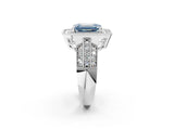 Platinum Fancy Blue Emerald Cut Halo Diamond Engagement Ring with Pave Split Shank and Four-Prong Setting_8